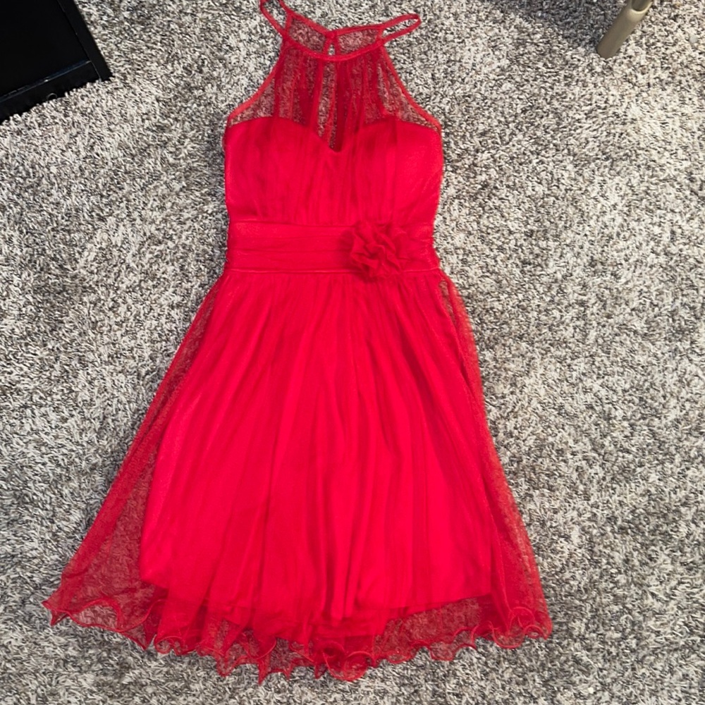 Red strapless/halter neck dress